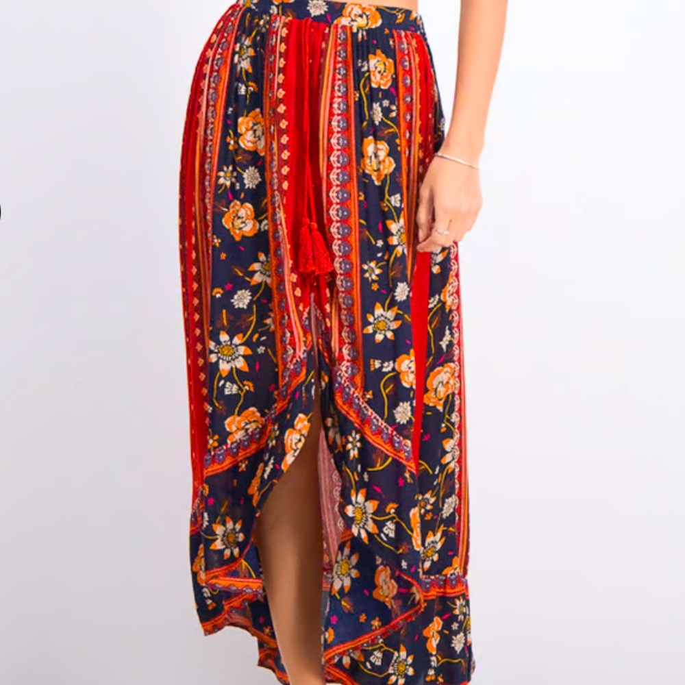 NEW | BAND of GYPSIES Floral Tassel Hi Low Maxi Skirt Tunic Coverup